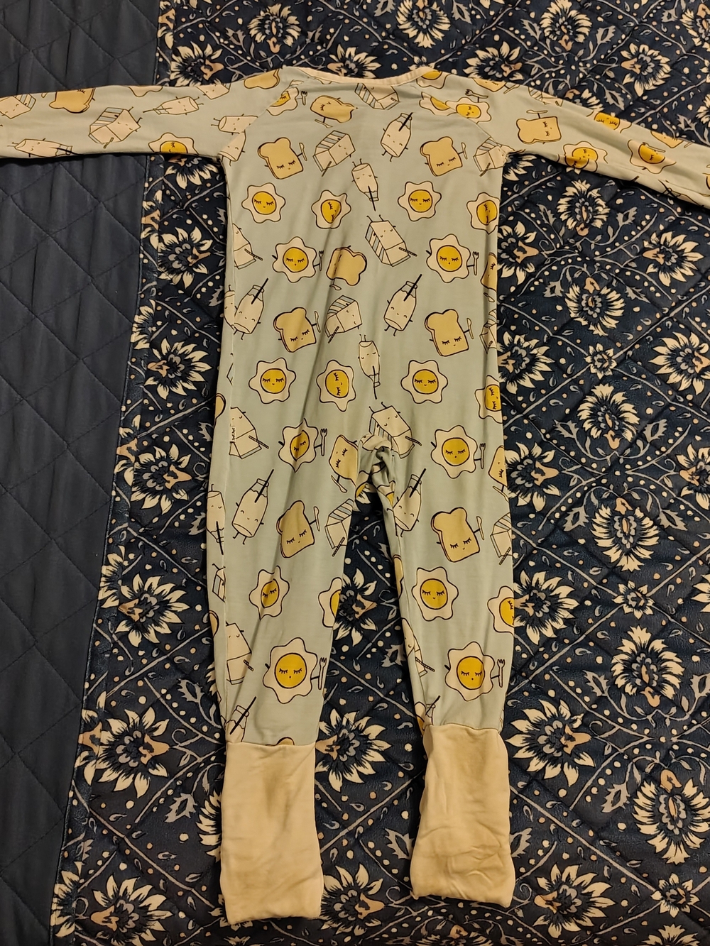 Little Sleepies Cream and Yellow Toast & Egg Zipper Pajama Set 6-12 Months